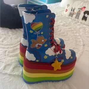 Dolla Kill x Care Bear Rainbow Glitter Platform Boots- Multi Rainbow Sz 8 Shoes